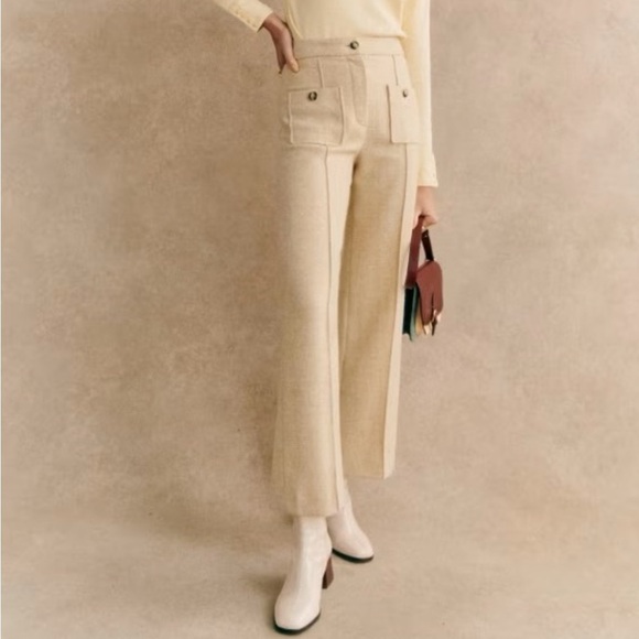 Sezane Cream Wide-Leg Trousers - Picture 1 of 5